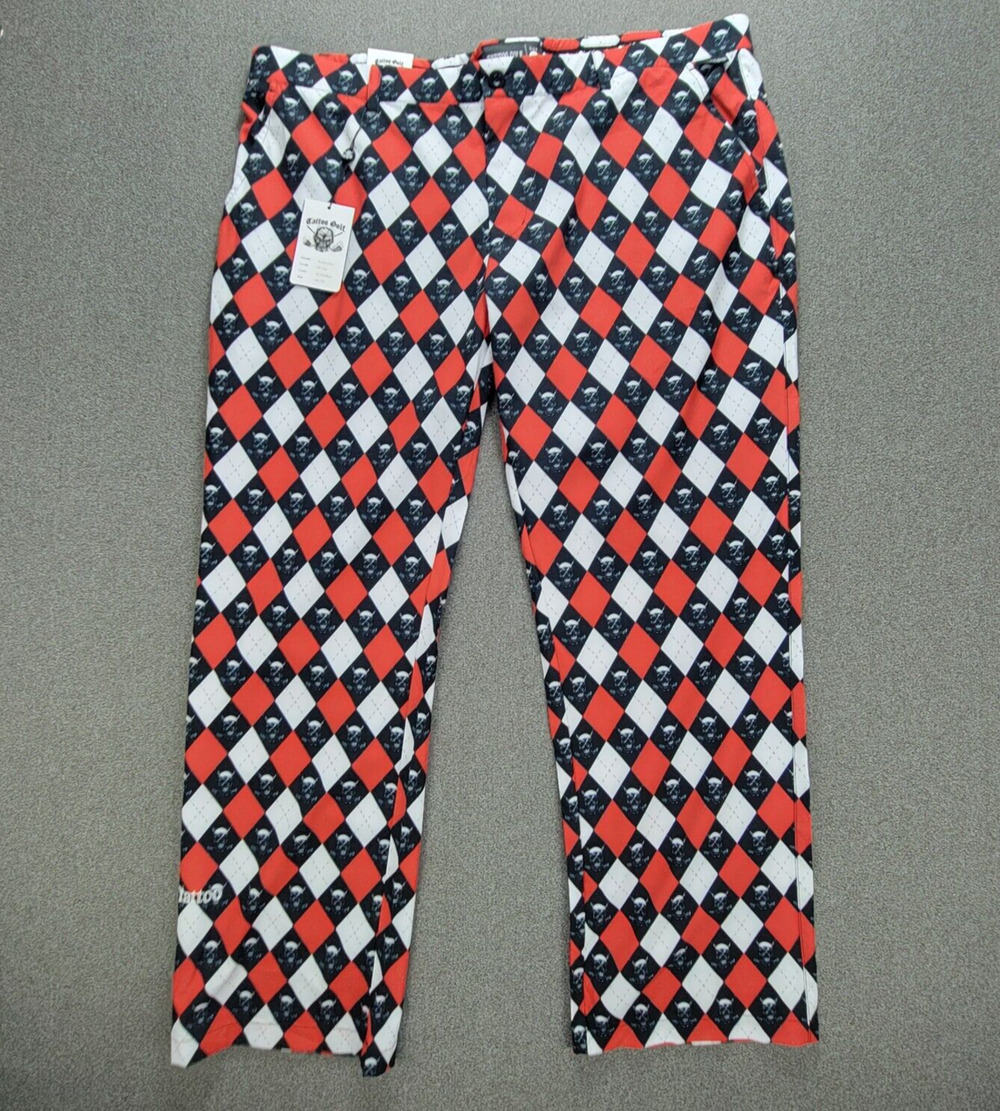 Tattoo Golf 40X32 Red Black ProCool Argyle Skulls Monster Pants